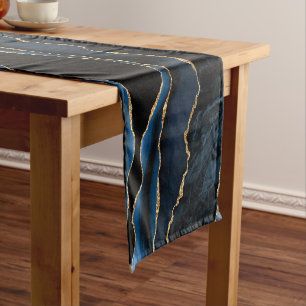 Navy Blue Gold Glitter Sparkly Marble Table Runner