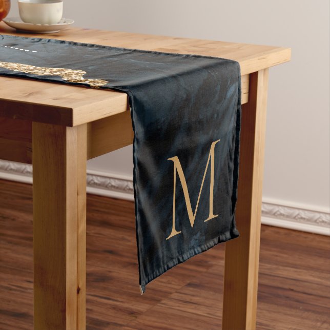 Navy Blue Gold Glitter Table Runner Personalized (In Situ)