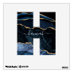 Navy Blue Gold Glitter Wall Decal with Custom Name