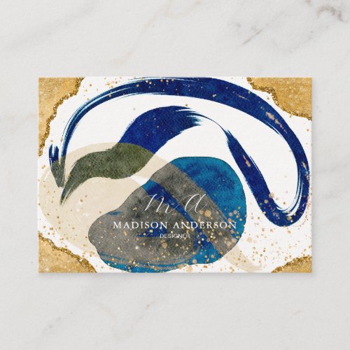 Navy Blue Gold Glitter Website QR Code Business Card