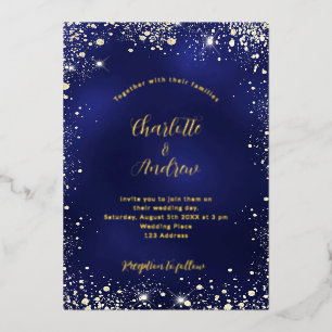 Navy blue gold glitter wedding foil invitation