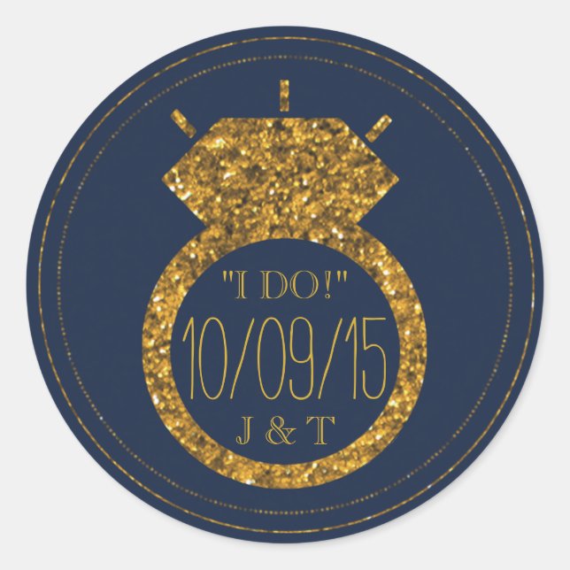 Navy Blue & Gold Glitter Wedding Ring Stickers (Front)