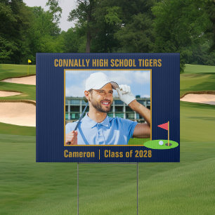 Navy Blue Gold Golf Team Photo Golfer Yard Sign