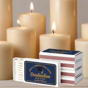 Navy Blue Gold Graduate Custom Graduation Party Matchboxes