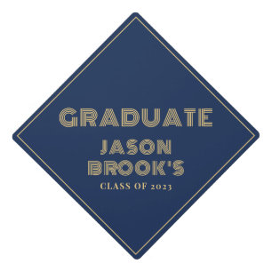Navy Blue Gold Graduation Cap Topper