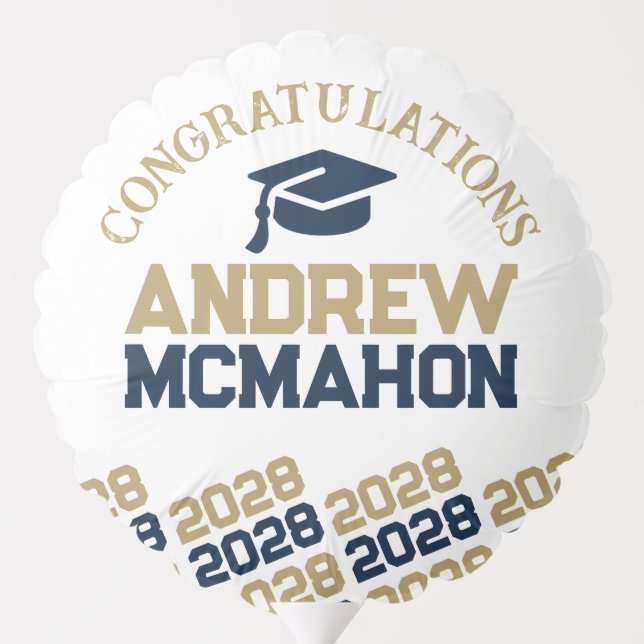 Navy Blue & Gold Graduation Centerpiece Balloon (Back)