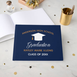 Navy Blue Gold Graduation Custom School Autograph Guest Book