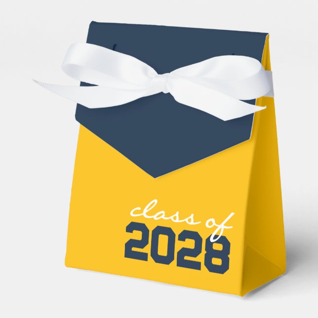 Navy Blue & Gold Graduation Favor Boxes (Front Side)