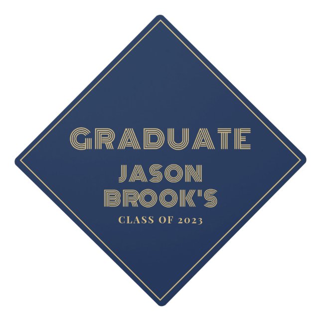 Navy Blue Gold Graduation Graduation Cap Topper (Front)