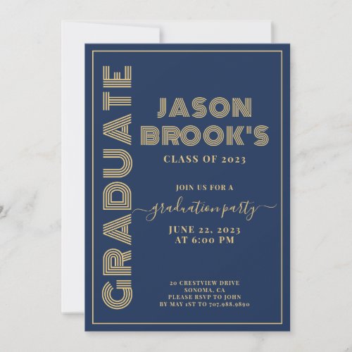 Navy Blue Gold Graduation Invitation