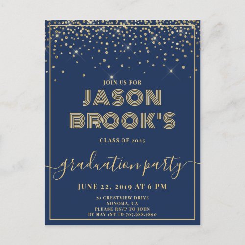 Navy Blue Gold Graduation Invitations