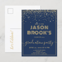 Navy Blue Gold Graduation Invitations | Zazzle