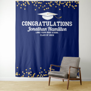 Navy Blue Gold Graduation Party Backdrop