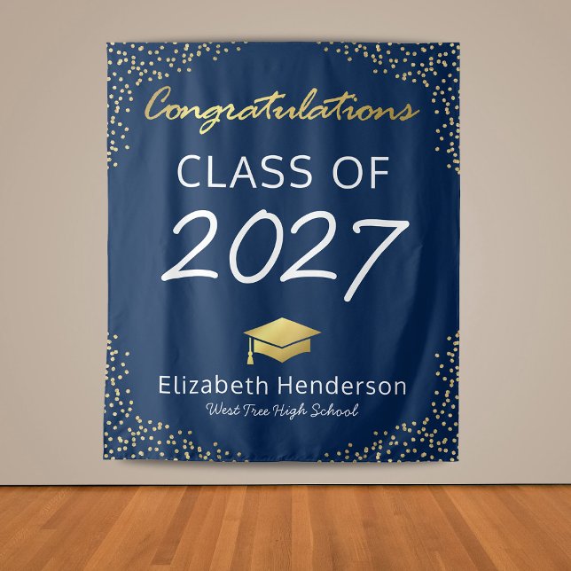 Navy Blue Gold Graduation Party Backdrop (Creator Uploaded)