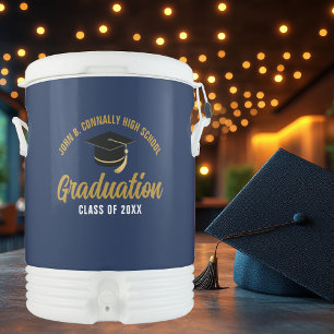 Navy Blue Gold Graduation Party Customized Beverage Cooler