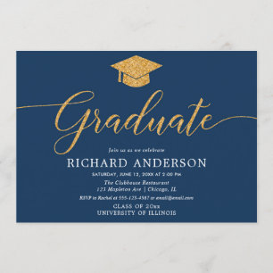 Navy blue gold graduation party Graduate Invitation