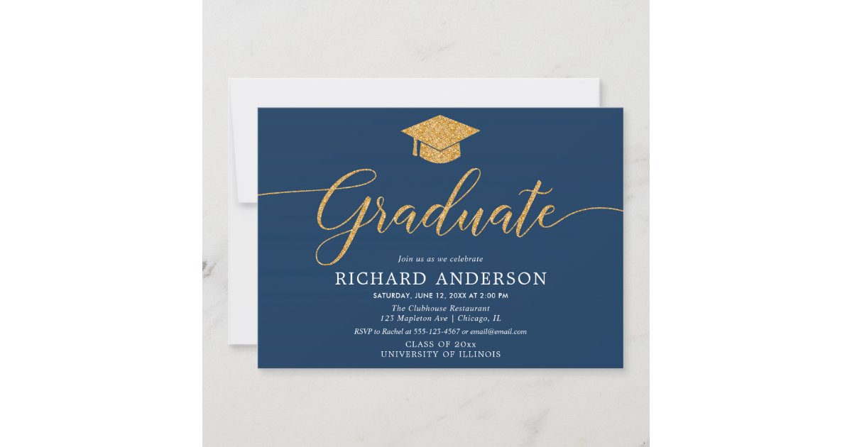 Navy blue gold graduation party Graduate Invitation | Zazzle