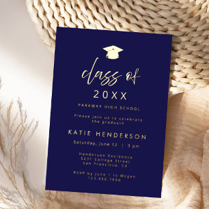 Navy Blue & Gold Graduation Party Invitation