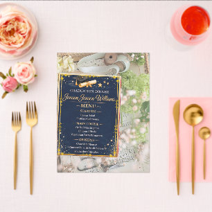 Navy Blue & Gold Graduation Party Menu Card