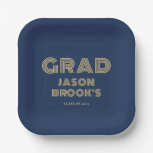 Navy Blue Gold Graduation Party Paper Plates