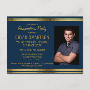 Navy Blue Gold Graduation Party Photo Postcard