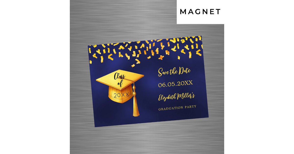 Navy blue gold Graduation Party Save the Date card | Zazzle