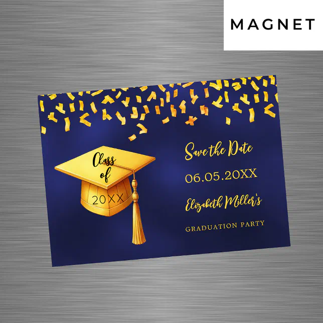 Navy blue gold Graduation Party Save the Date card | Zazzle