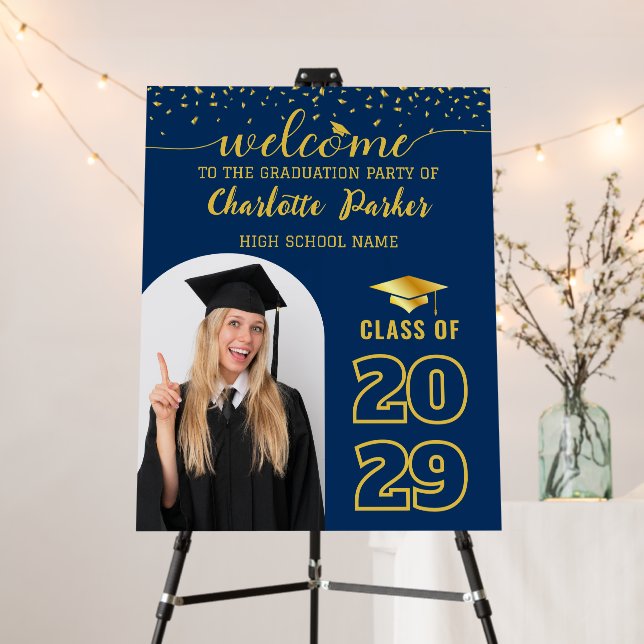 Navy Blue Gold Graduation Party Welcome Arch Photo Foam Board (In Situ (Stand))