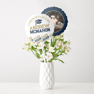 Navy Blue & Gold Graduation Photo Centerpiece Balloon