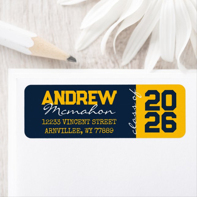 Navy Blue & Gold Graduation Return Address Labels (Insitu)