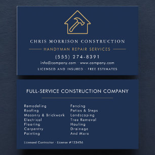 Navy Blue Gold Handyman Construction  Business Card