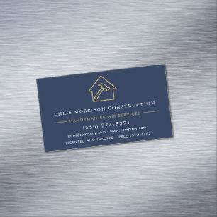 Navy Blue Gold Handyman Construction  Business Card Magnet