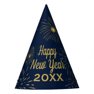 Navy Blue Gold Happy New Year Eve 2026 Party Hat