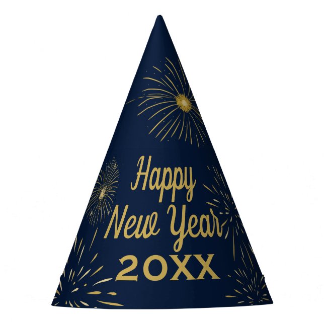 Navy Blue Gold Happy New Year Eve 2026 Party Hat (Front)