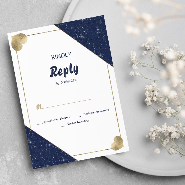 Navy blue gold heart sparkle glitter RSVP Invitation (Navy blue gold heart sparkle glitter RSVP )