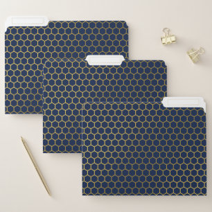 Navy Blue & Gold Hexagon Geometric Pattern File Folder