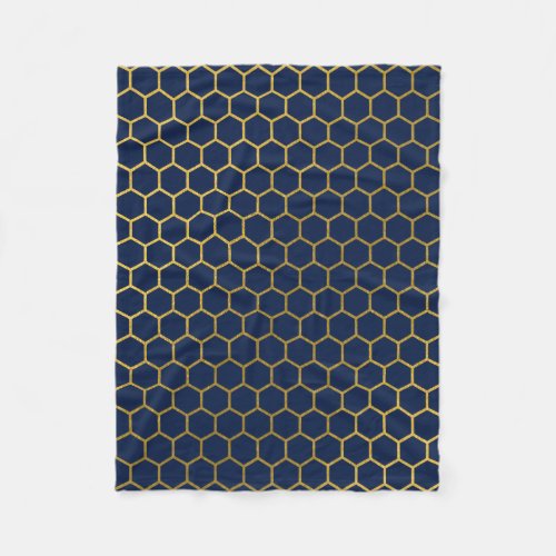 Navy Blue  Gold Hexagon Geometric Pattern Fleece Blanket