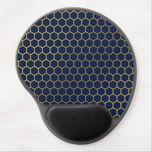 Navy Blue  Gold Hexagon Geometric Pattern Gel Mouse Pad