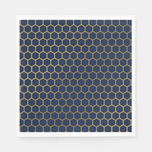 Navy Blue & Gold Hexagon Geometric Pattern Napkins