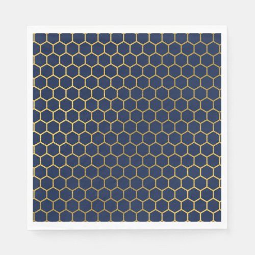 Navy Blue  Gold Hexagon Geometric Pattern Napkins