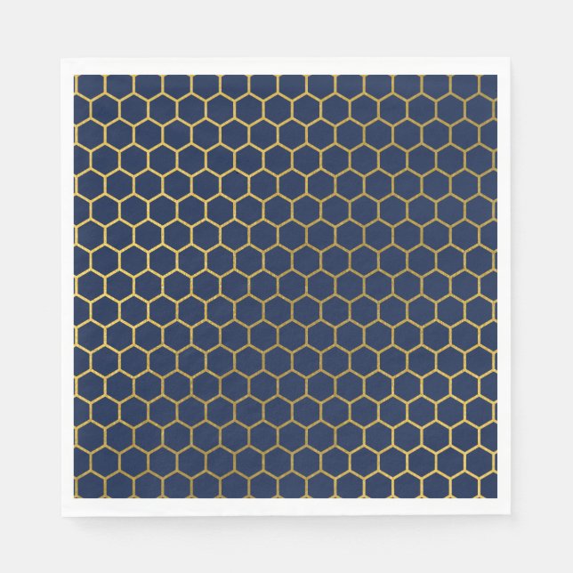 Navy Blue & Gold Hexagon Geometric Pattern Napkins (Front)