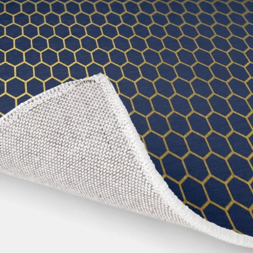 Navy Blue  Gold Hexagon Geometric Pattern Rug