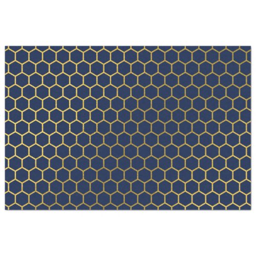 Navy Blue  Gold Hexagon Geometric Pattern Tissue Paper