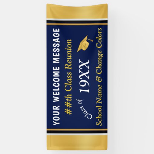 Navy Blue, Gold High School Reunion Banner Ideas | Zazzle