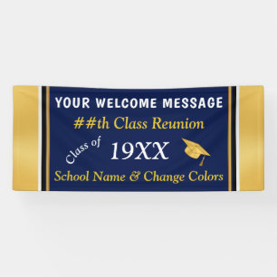 Navy Blue, Gold High School Reunion Banner Ideas
