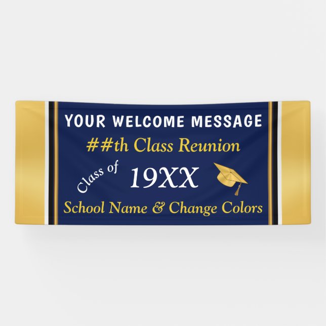 Navy Blue, Gold High School Reunion Banner Ideas (Horizontal)