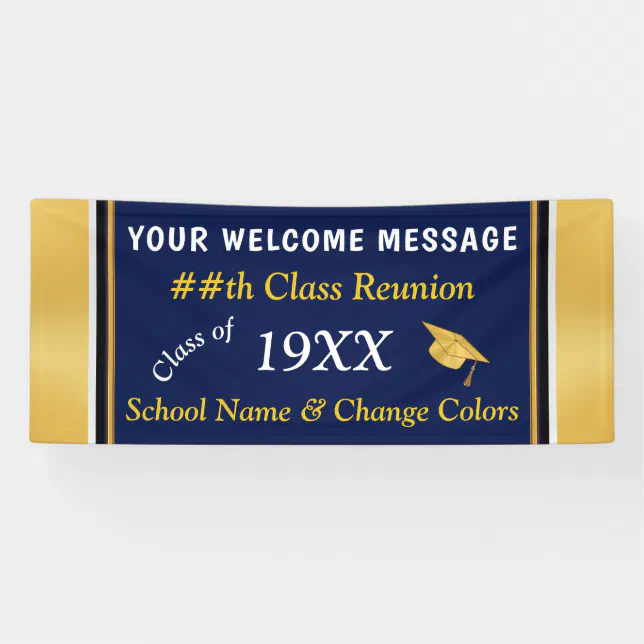 Navy Blue, Gold High School Reunion Banner Ideas | Zazzle