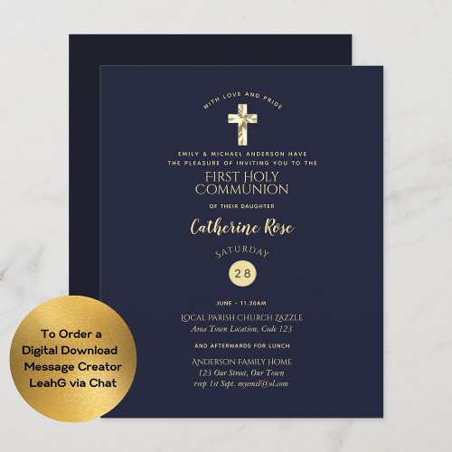 Navy Blue Gold Holy Communion Baptism Confirmation