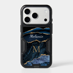 Navy Blue Gold iPhone Case Custom Your Name Letter