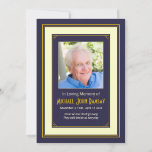 Navy Blue Gold Ivory Photo Death Announcement